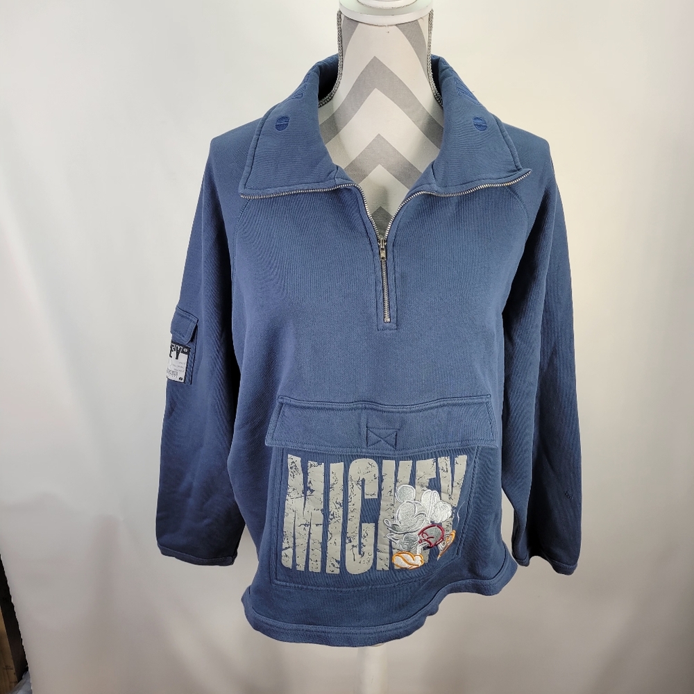 Disney Catalog 1/2 Zip Front Pocket Mickey Streetwear Graphic Size 1X Blue